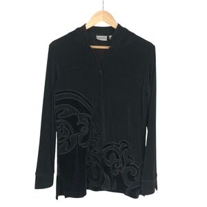 Chicos Velvet Burnout Scroll Knit Jacket Cardigan Small Whimsigoth Artsy Formal